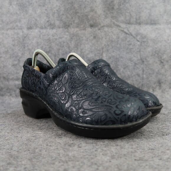 Born Concept Shoe Women 9.5 Boc Clog Slip On Peggy Leather Embossed Comfort Blue - Picture 1 of 16